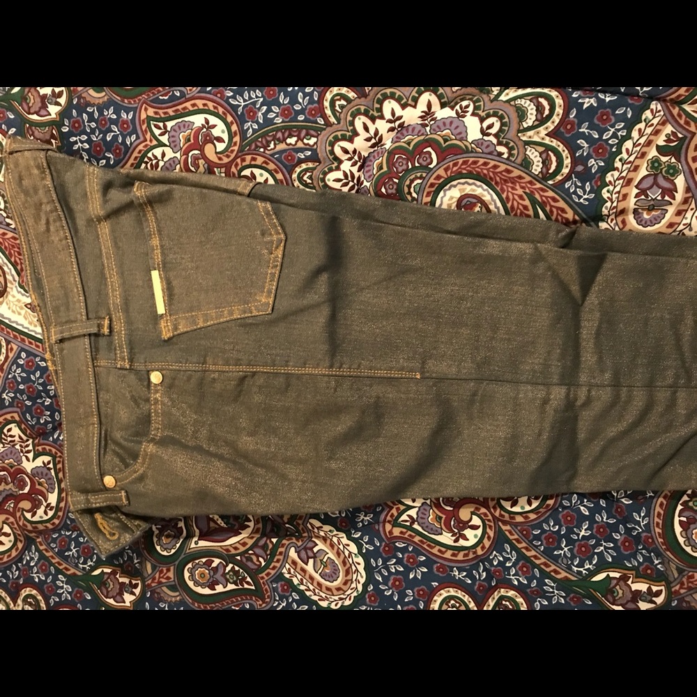 Gold wash stretch skinny jeans.